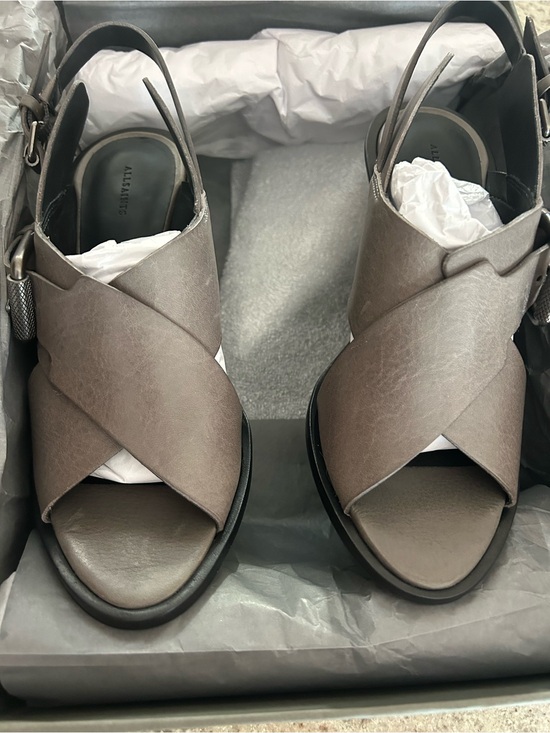 All Saints Shoes - All Saints Taupe Crisscross Leather Slingback Sandals